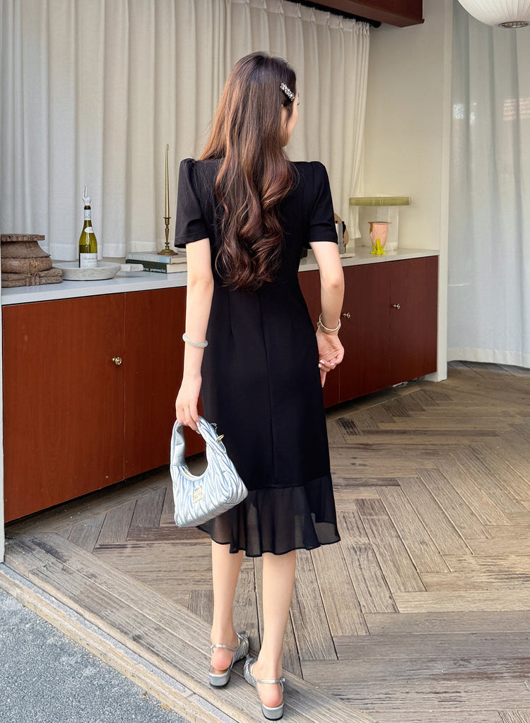 Luna Beaded Cocktail Dress With Chiffon Ruffle Hem