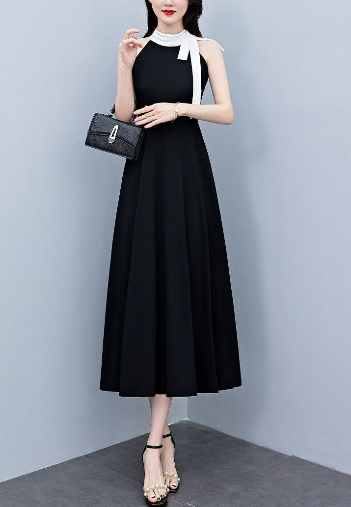Black Dress With White Scarf Collar