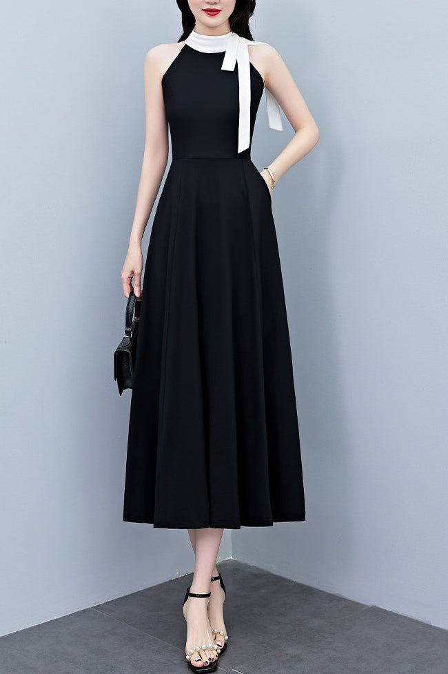 Black Dress With White Scarf Collar