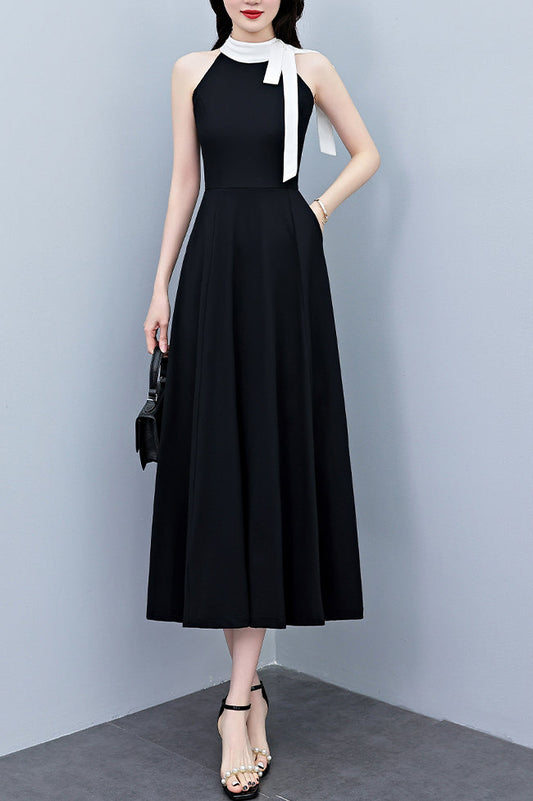 Black Dress With White Scarf Collar
