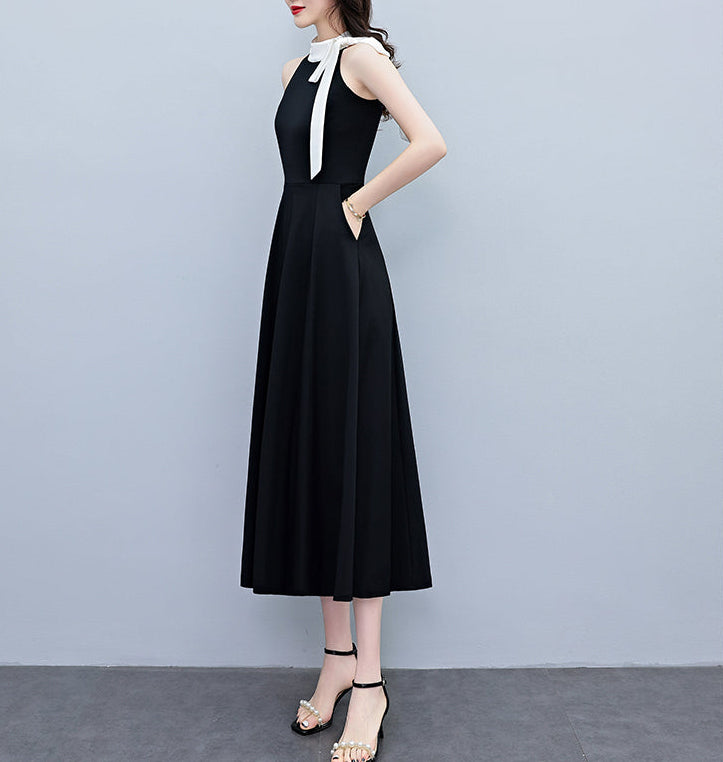 Black Dress With White Scarf Collar