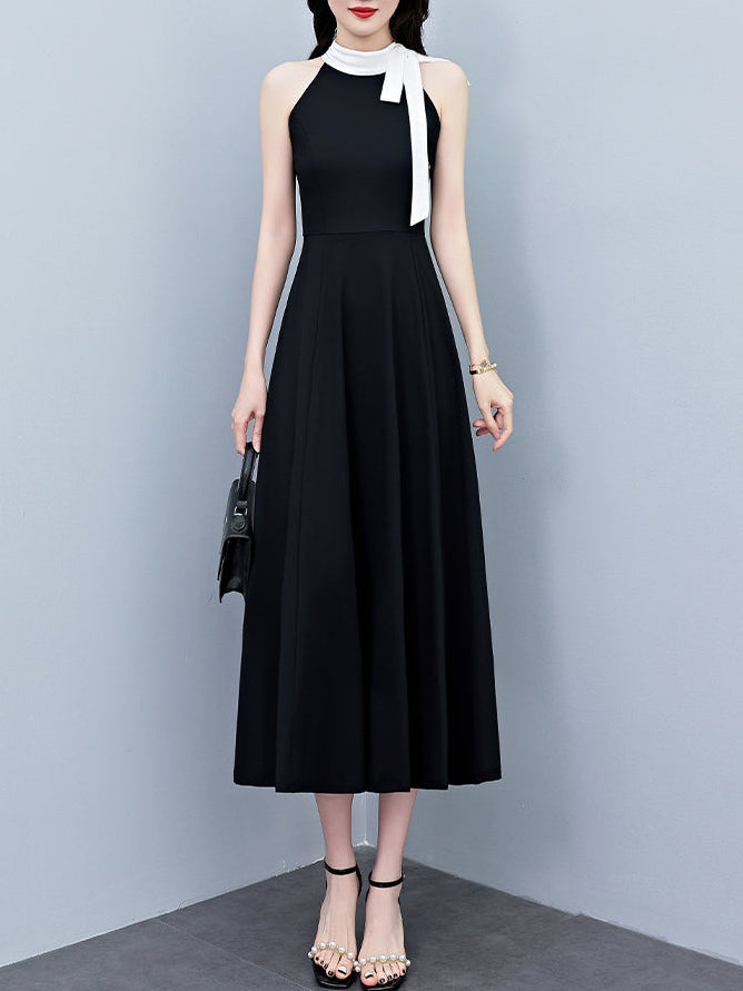 Black Dress With White Scarf Collar