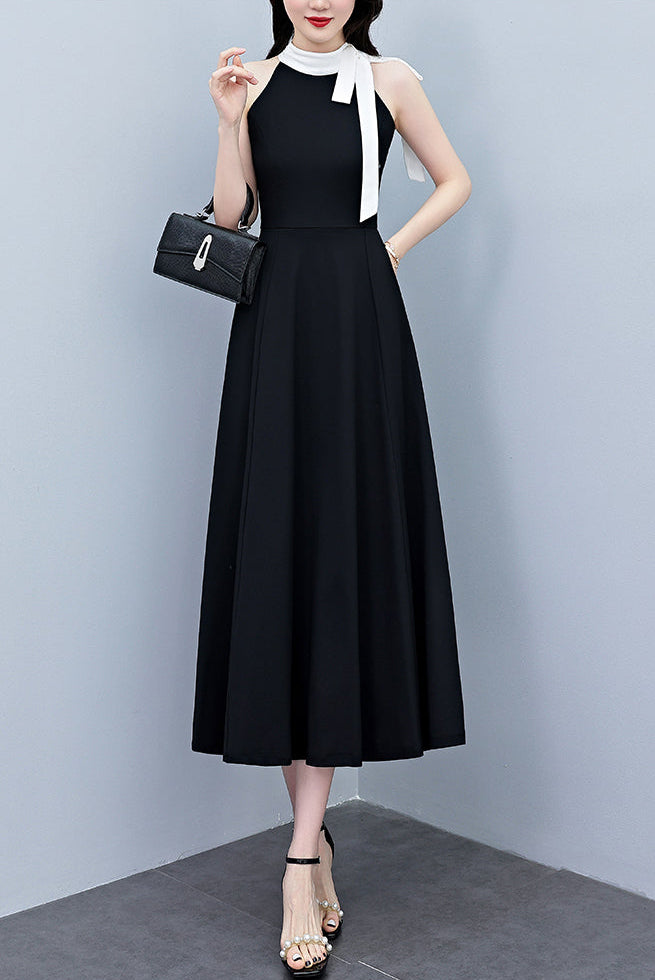 Black Dress With White Scarf Collar
