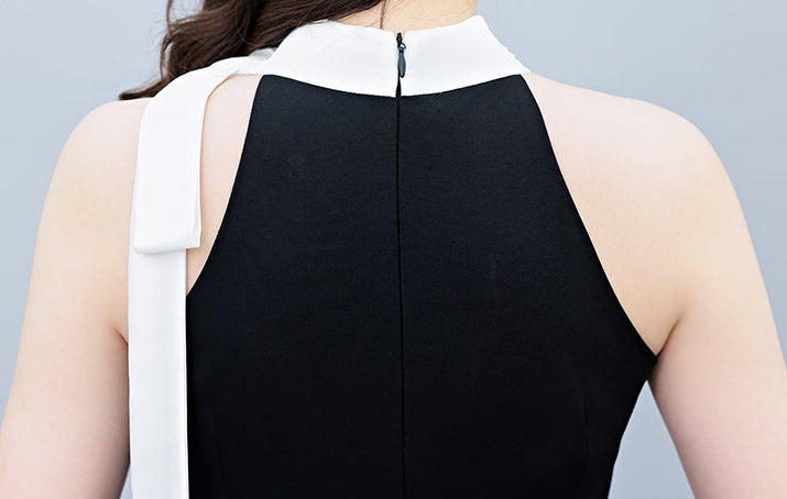 Black Dress With White Scarf Collar