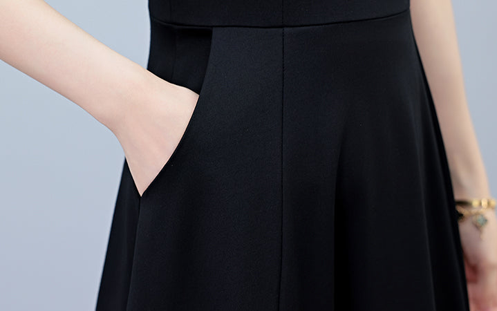 Black Dress With White Scarf Collar