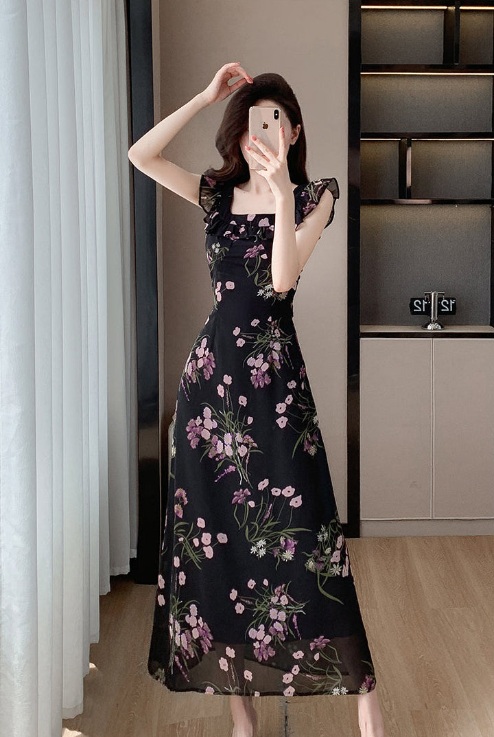 Noir Petal Flutter Dress