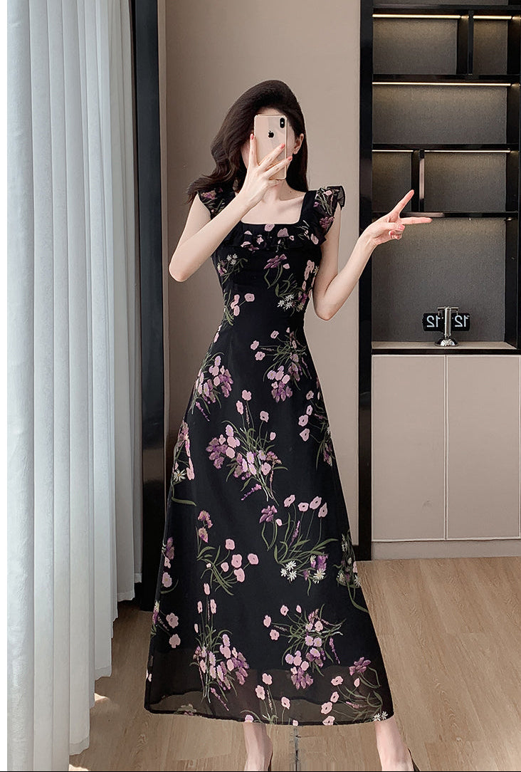 Noir Petal Flutter Dress
