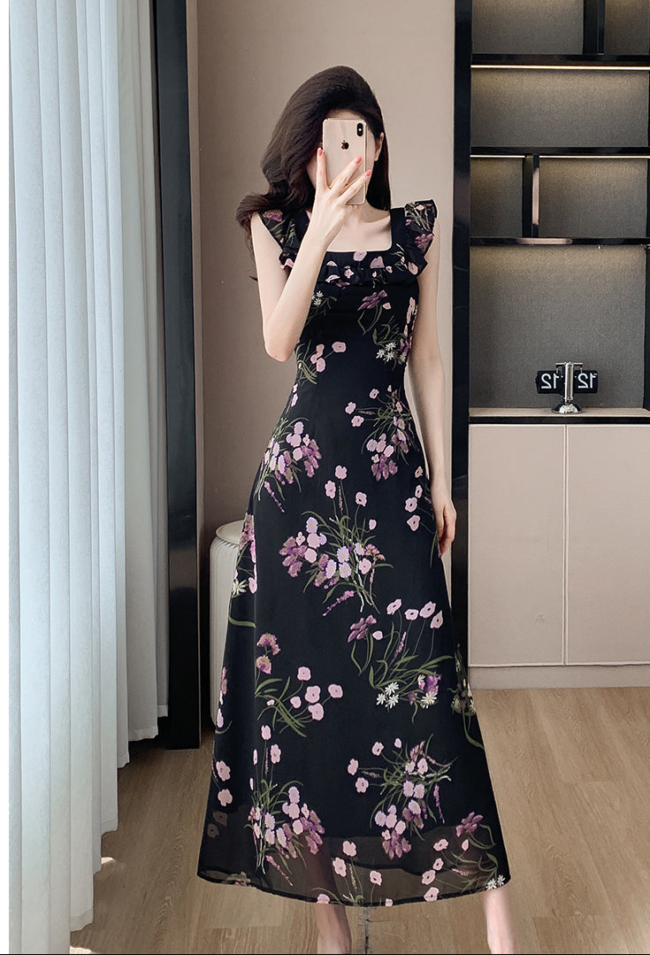 Noir Petal Flutter Dress