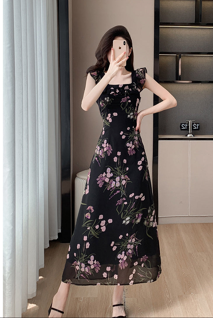 Noir Petal Flutter Dress