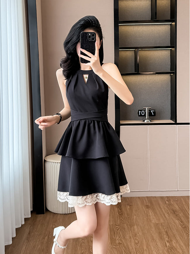 Elise Tiered Lace-Trim Coquette Mini Dress