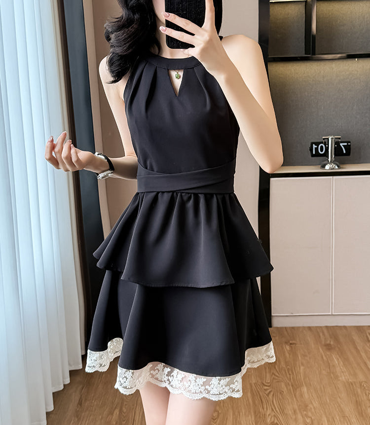 Elise Tiered Lace-Trim Coquette Mini Dress