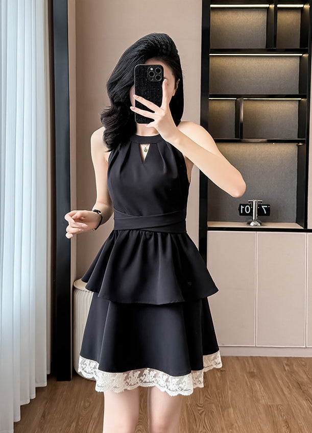 Elise Tiered Lace-Trim Coquette Mini Dress