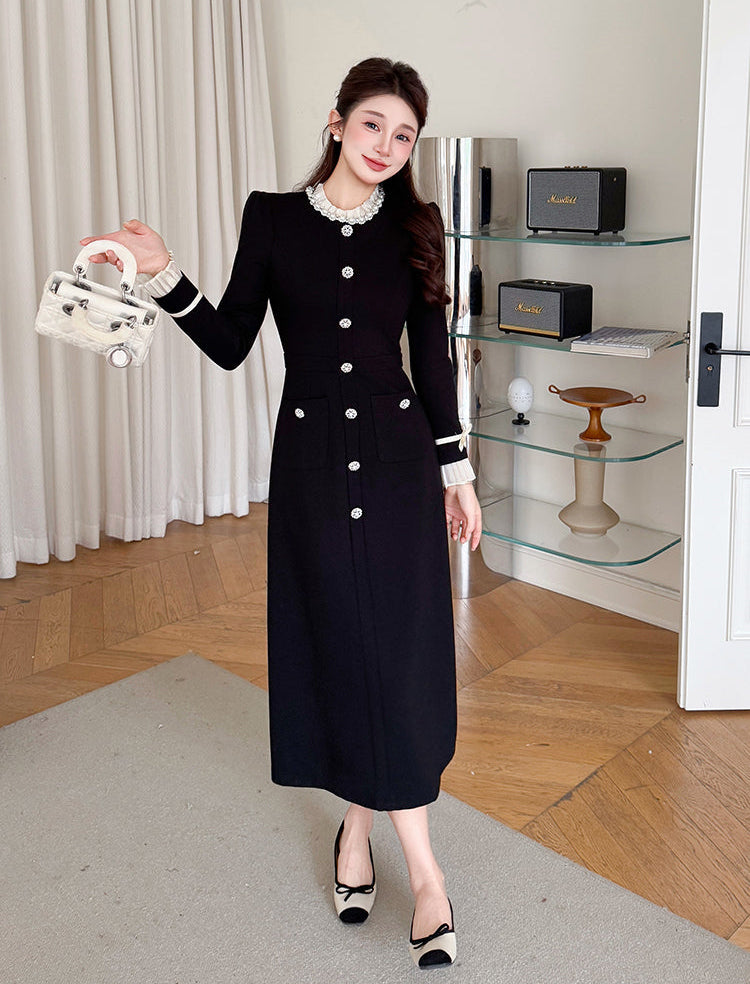 Madeline Pearl Button Long Sleeve Dress With Bow Cuffs