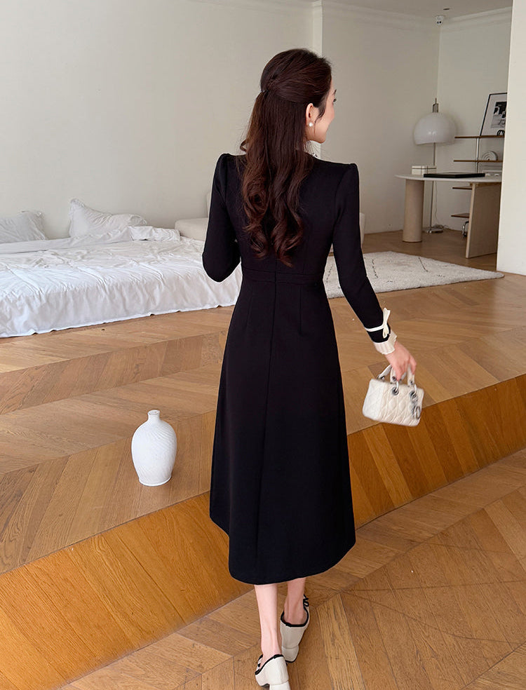 Madeline Pearl Button Long Sleeve Dress With Bow Cuffs