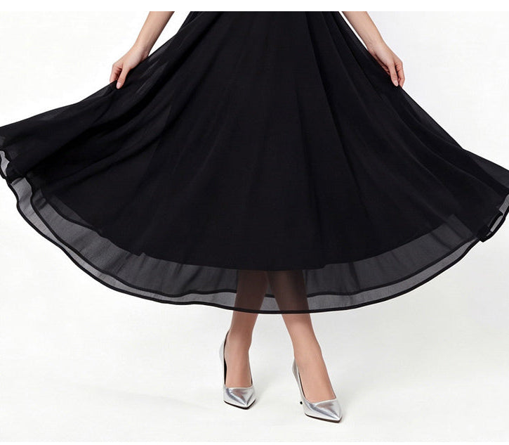 Black & White Floral Lace Collared A-Line Midi Dress