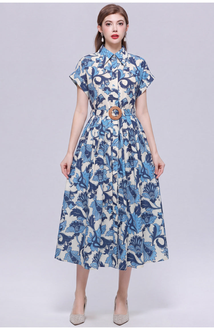 Porcelain Blue Baroque Midi Dress