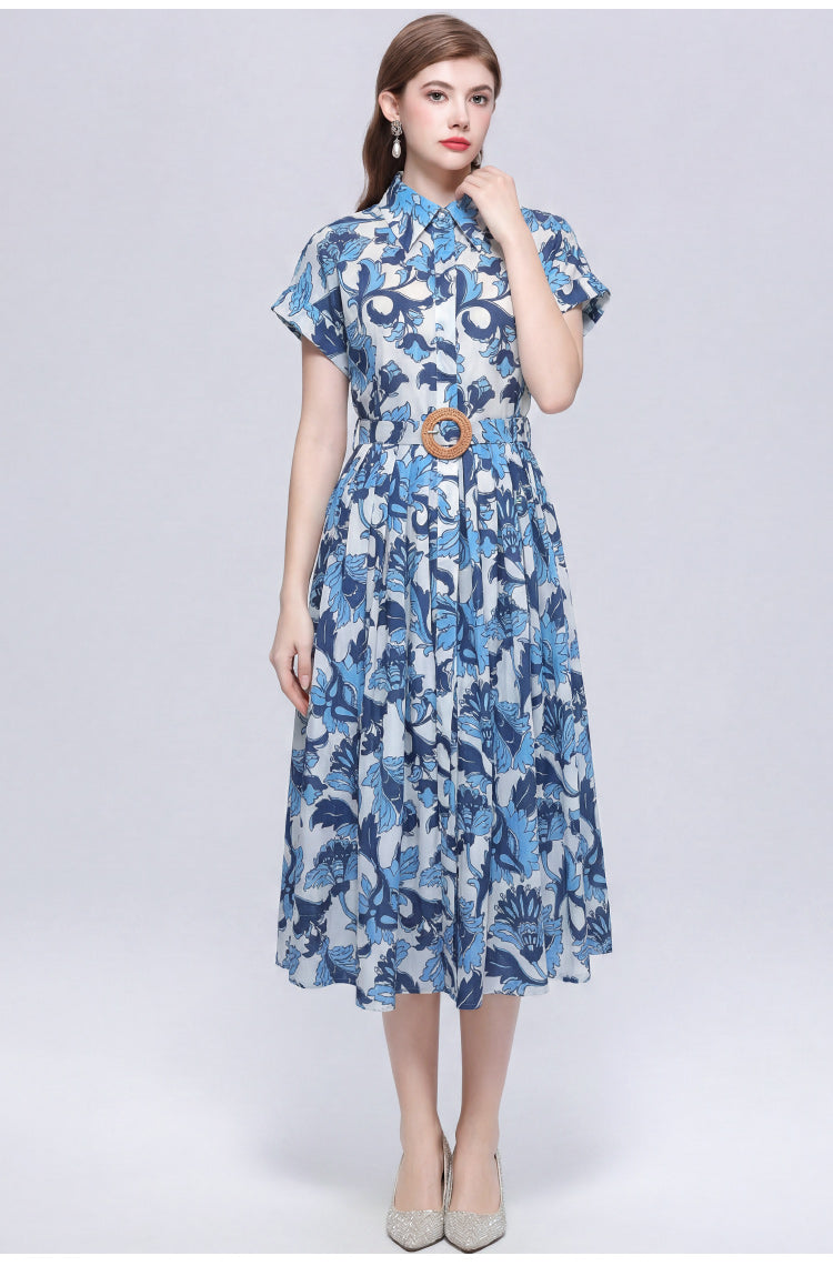 Porcelain Blue Baroque Midi Dress