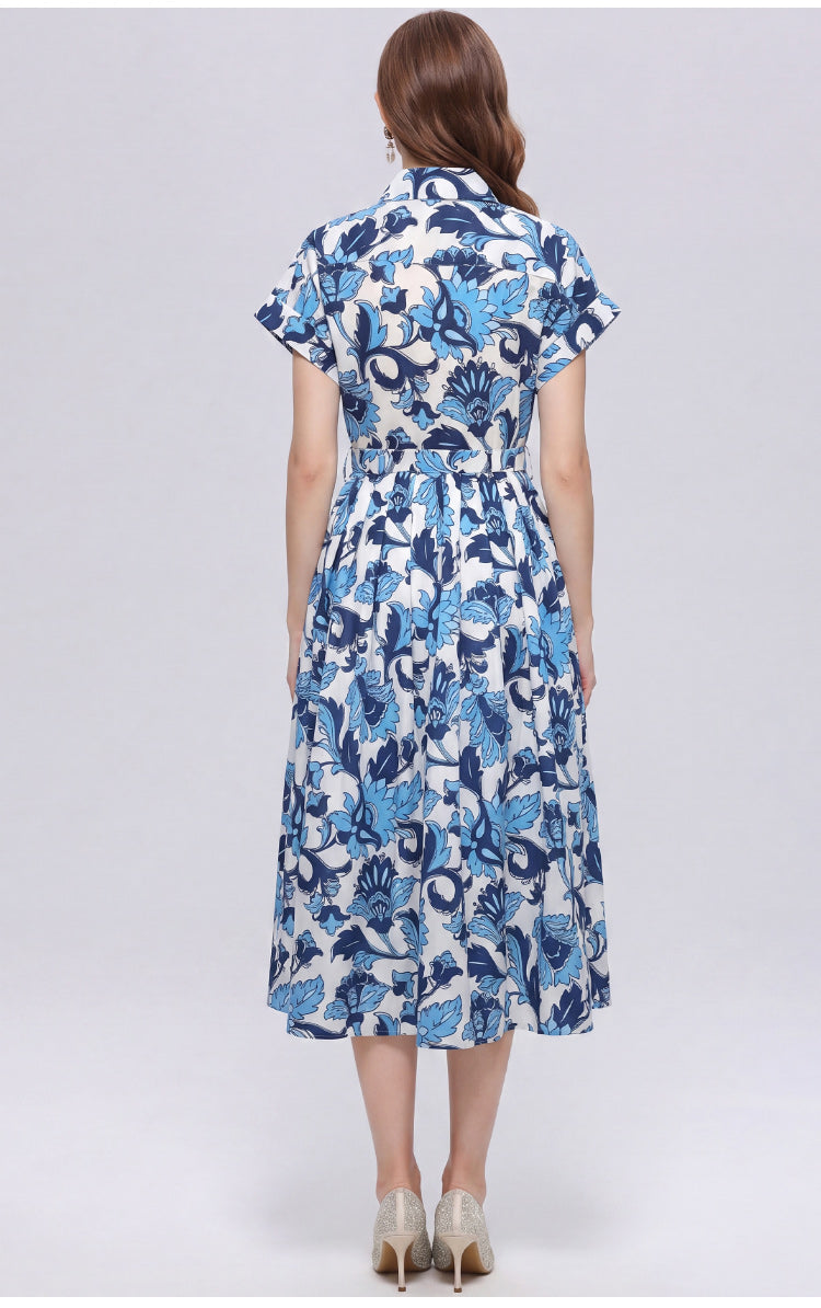 Porcelain Blue Baroque Midi Dress