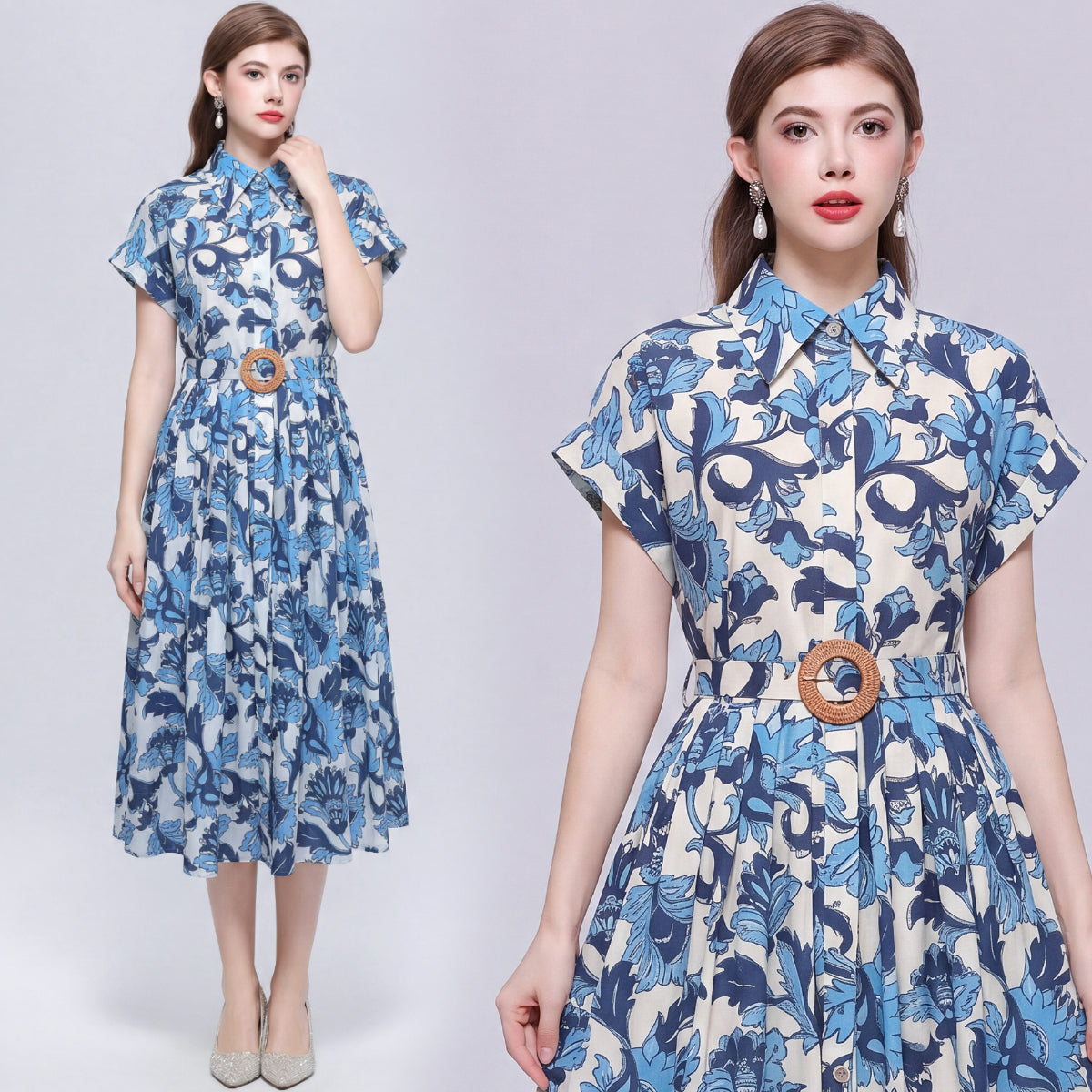 Porcelain Blue Baroque Midi Dress