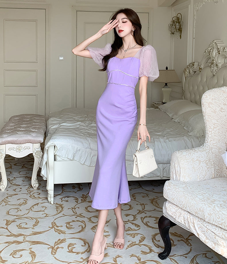 Valentina Lace-Sleeve Pastel Midi