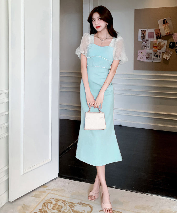 Valentina Lace-Sleeve Pastel Midi