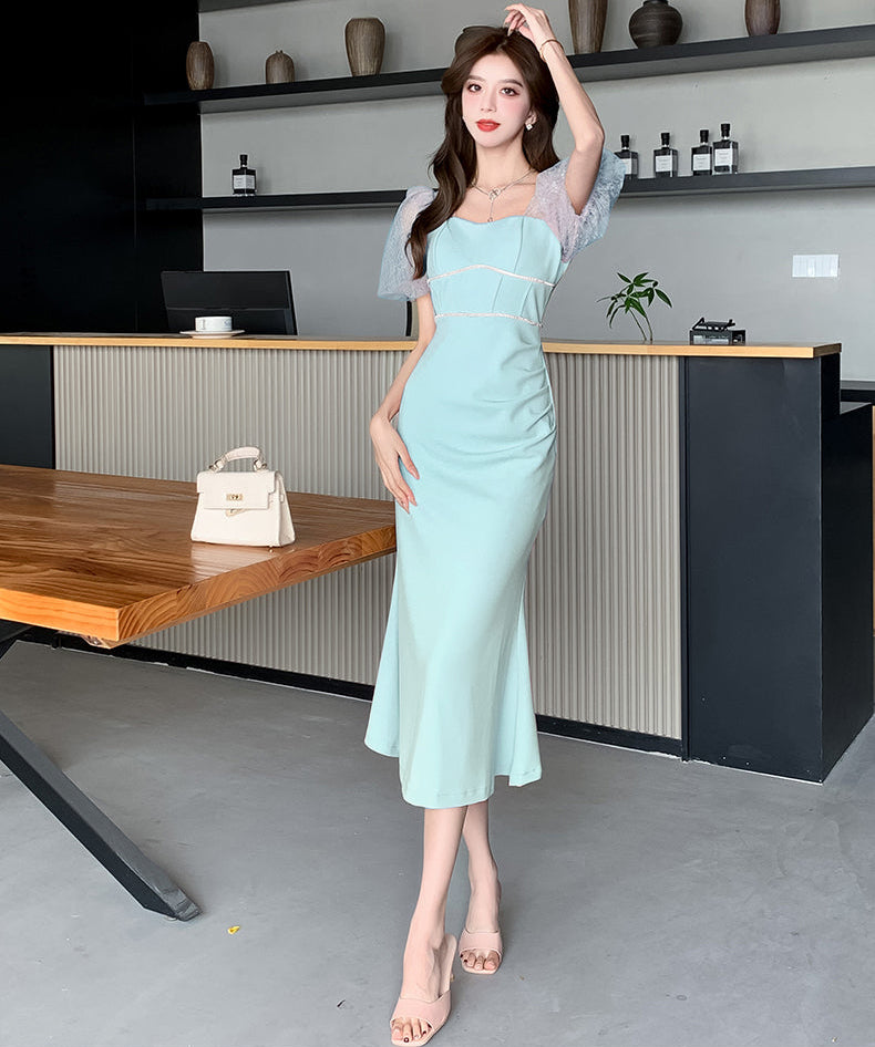 Valentina Lace-Sleeve Pastel Midi