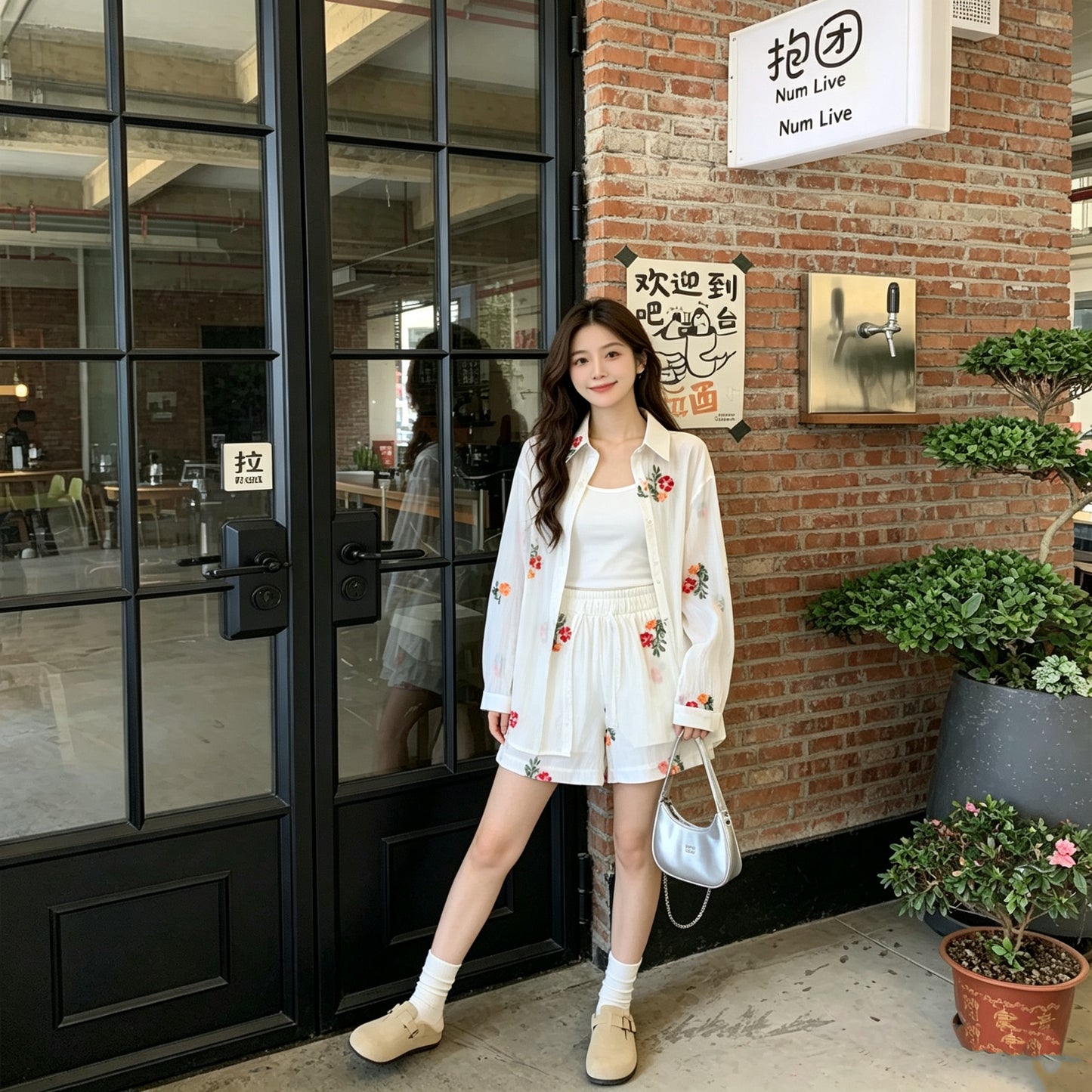Breezy Summer Floral Embroidery Two-Piece Matching Set