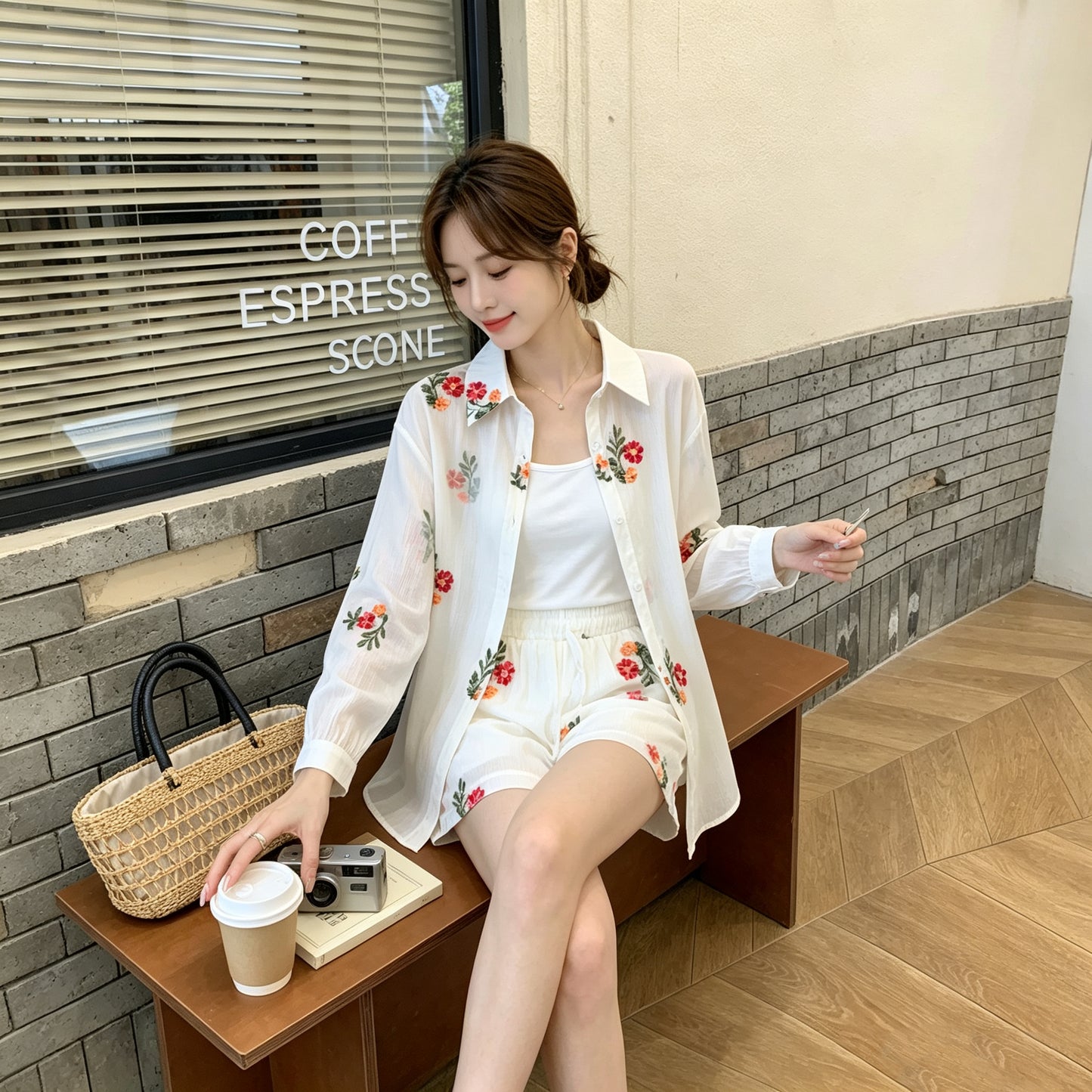 Breezy Summer Floral Embroidery Two-Piece Matching Set