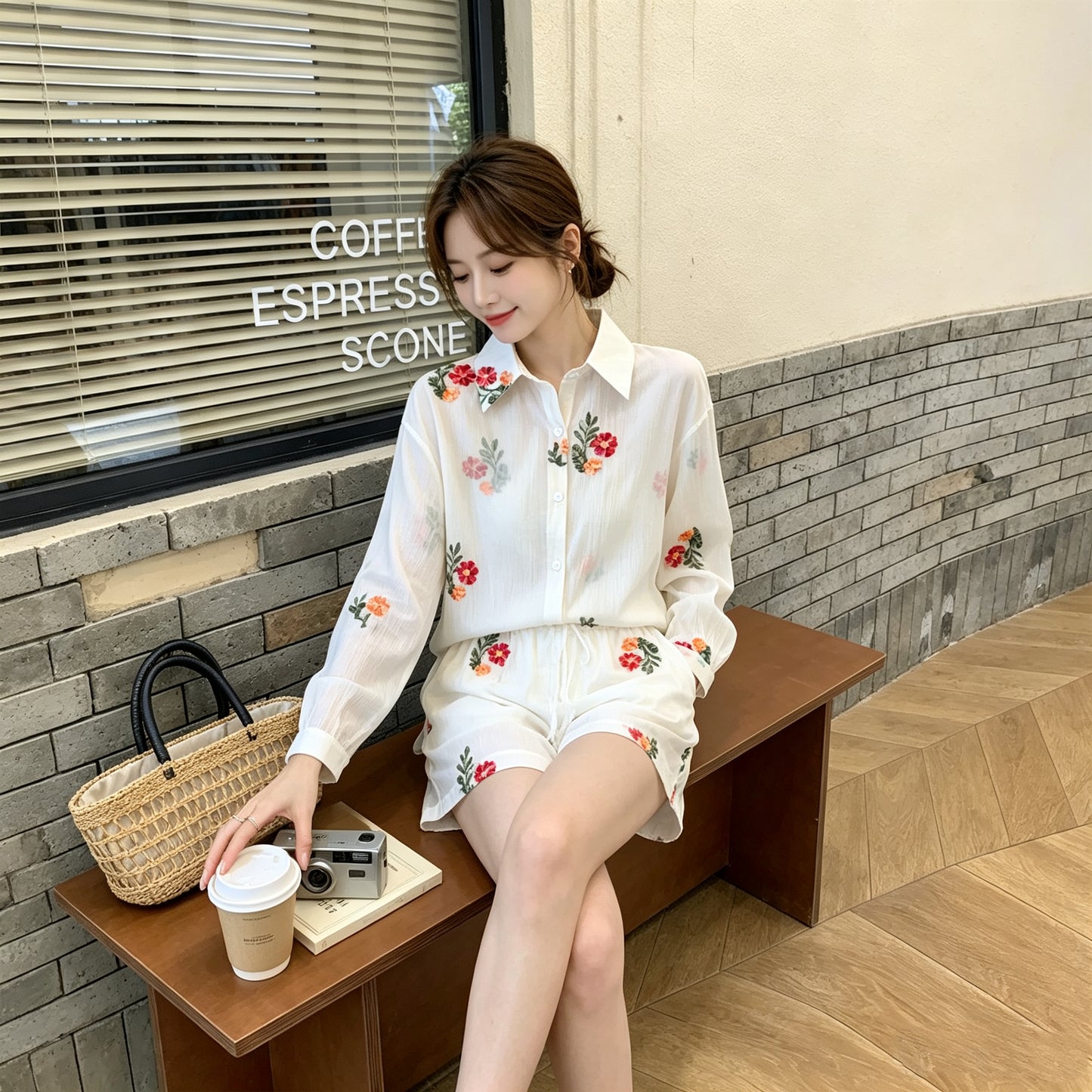 Breezy Summer Floral Embroidery Two-Piece Matching Set