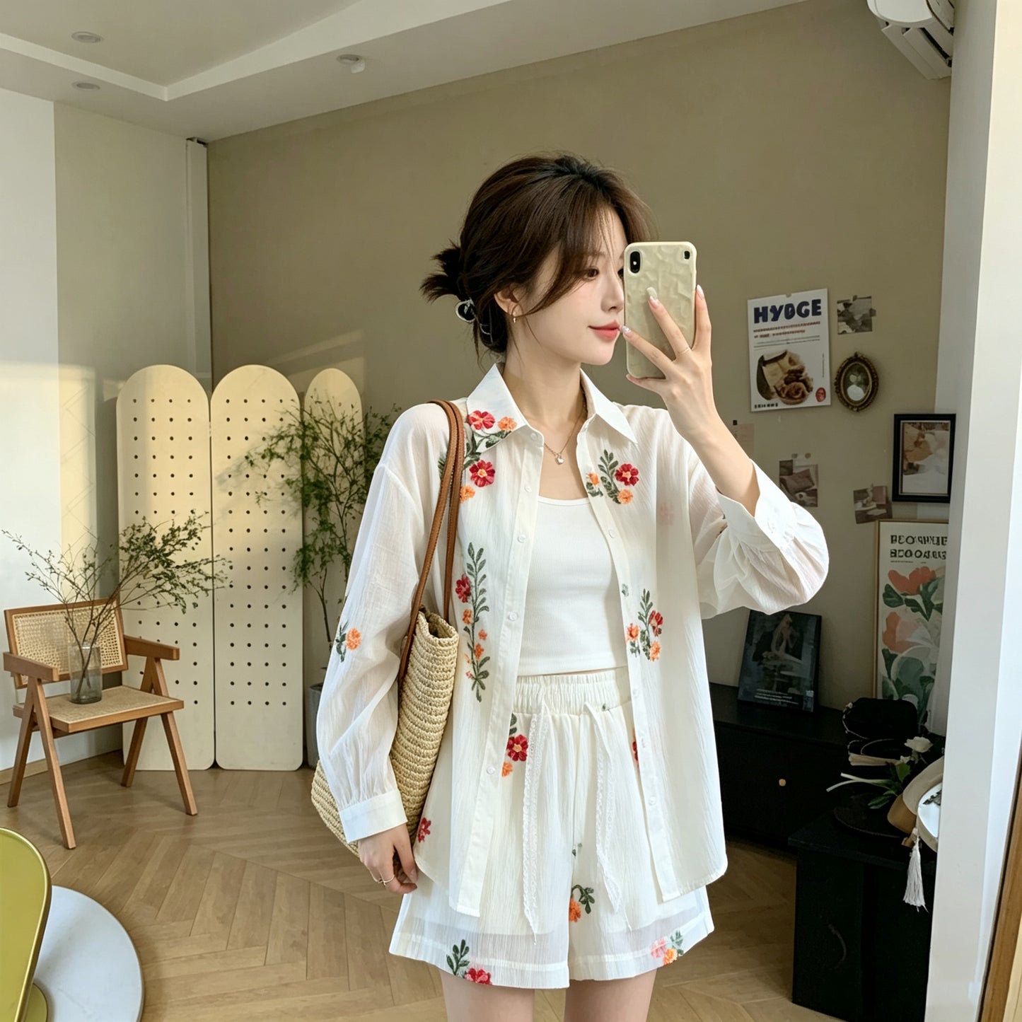 Breezy Summer Floral Embroidery Two-Piece Matching Set