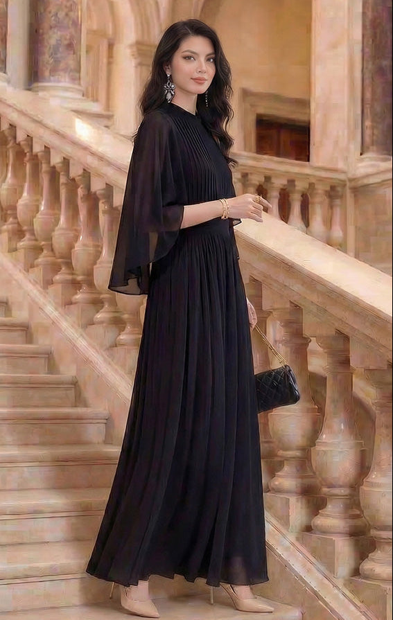 High-Neck Chiffon A-Line Evening Gown