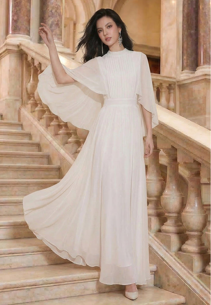 High-Neck Chiffon A-Line Evening Gown