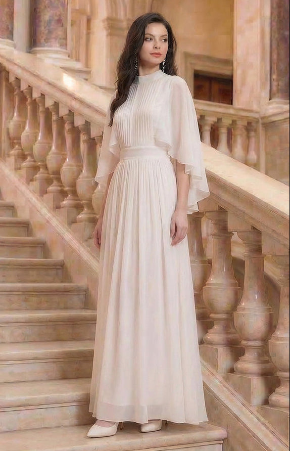 High-Neck Chiffon A-Line Evening Gown