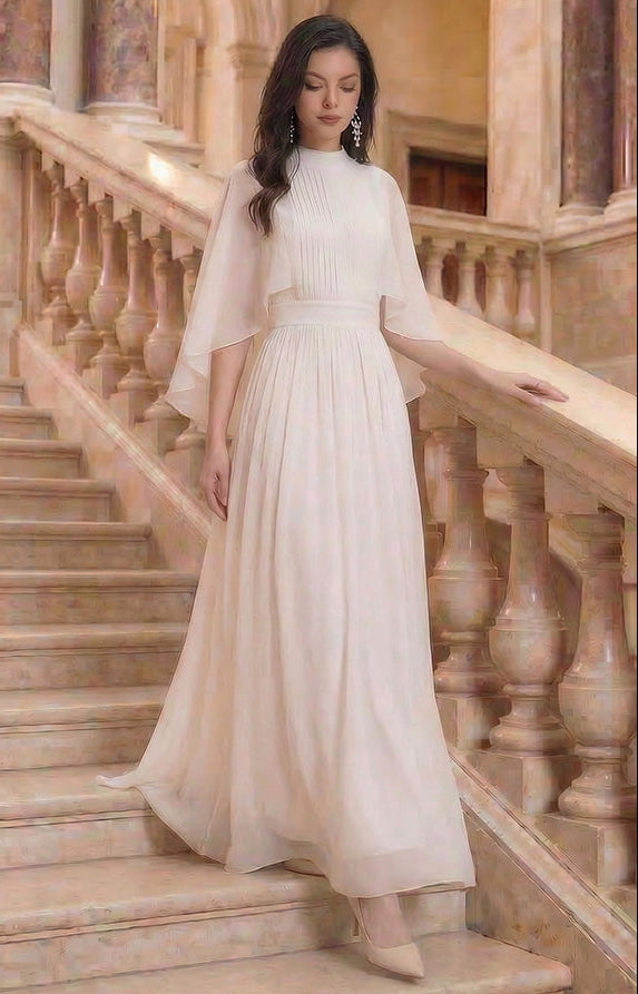 High-Neck Chiffon A-Line Evening Gown
