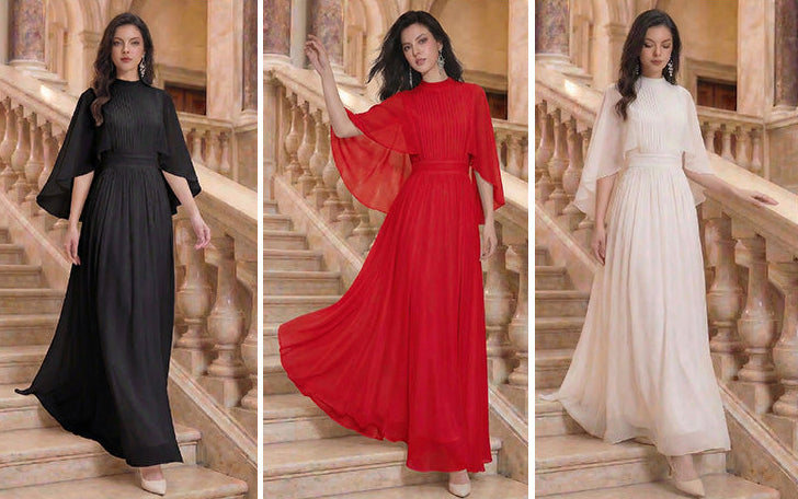 High-Neck Chiffon A-Line Evening Gown
