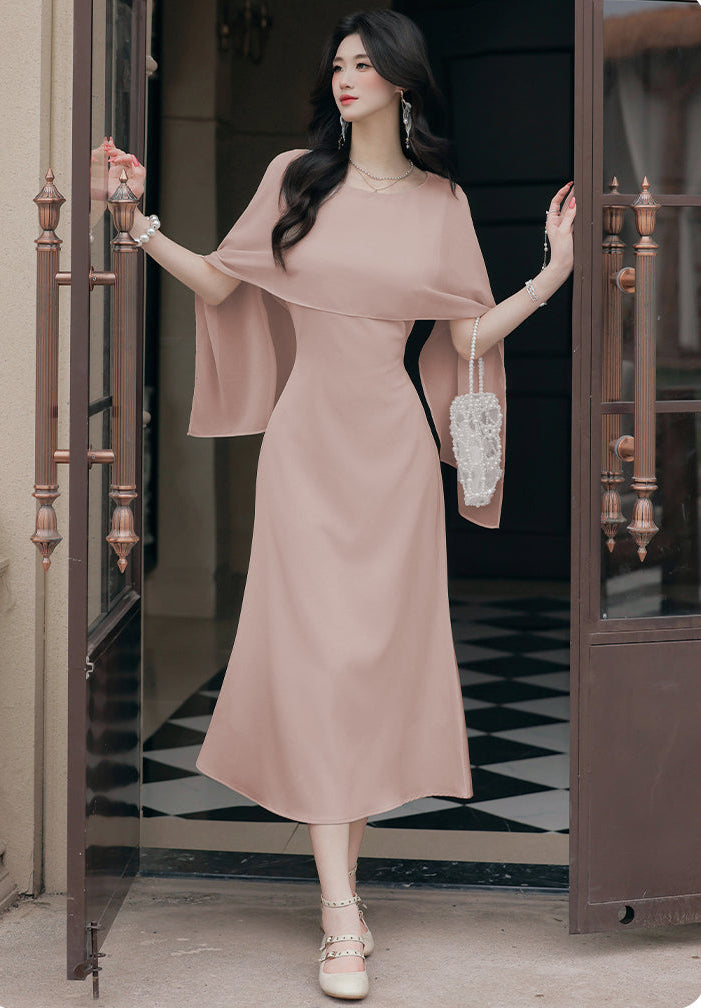 Aurora Draped Cape-Sleeve Midi Dress