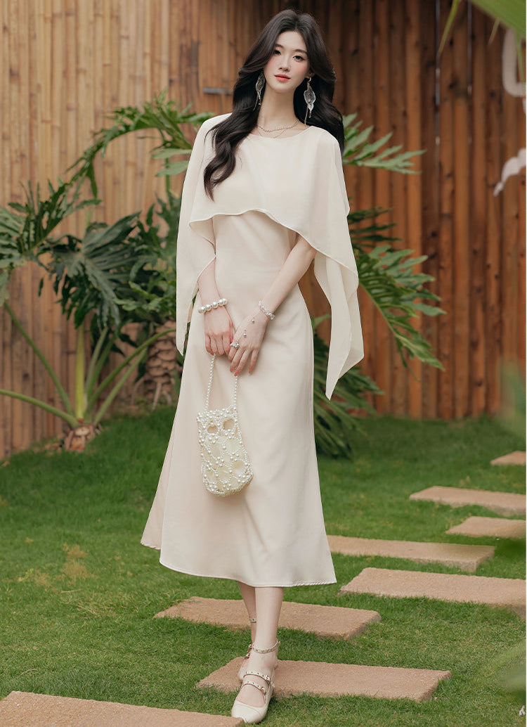 Aurora Draped Cape-Sleeve Midi Dress