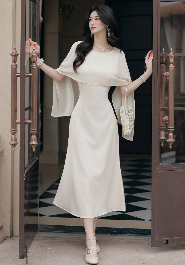 Aurora Draped Cape-Sleeve Midi Dress
