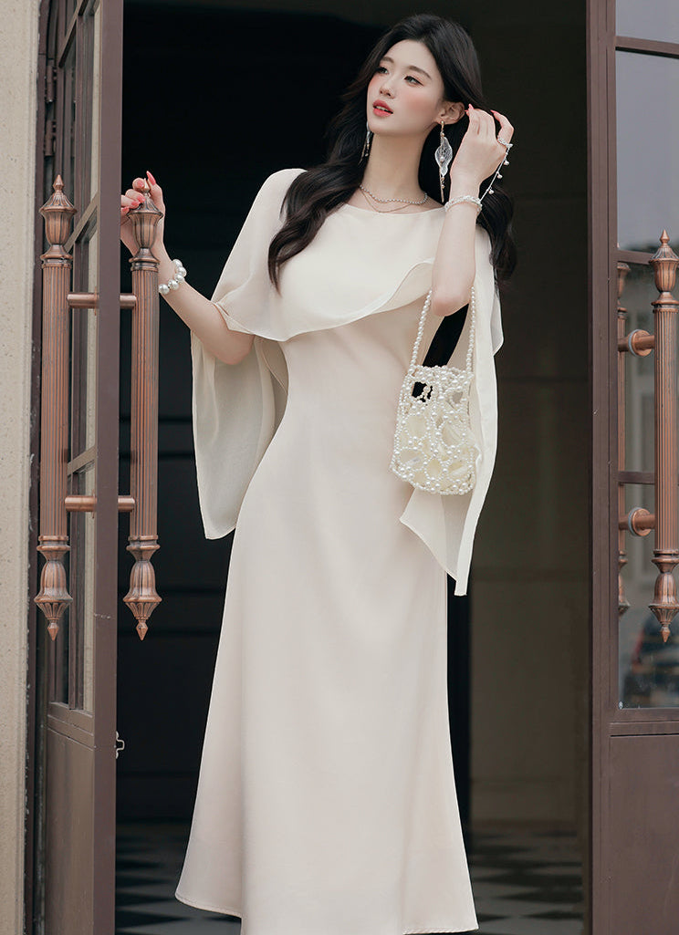 Aurora Draped Cape-Sleeve Midi Dress