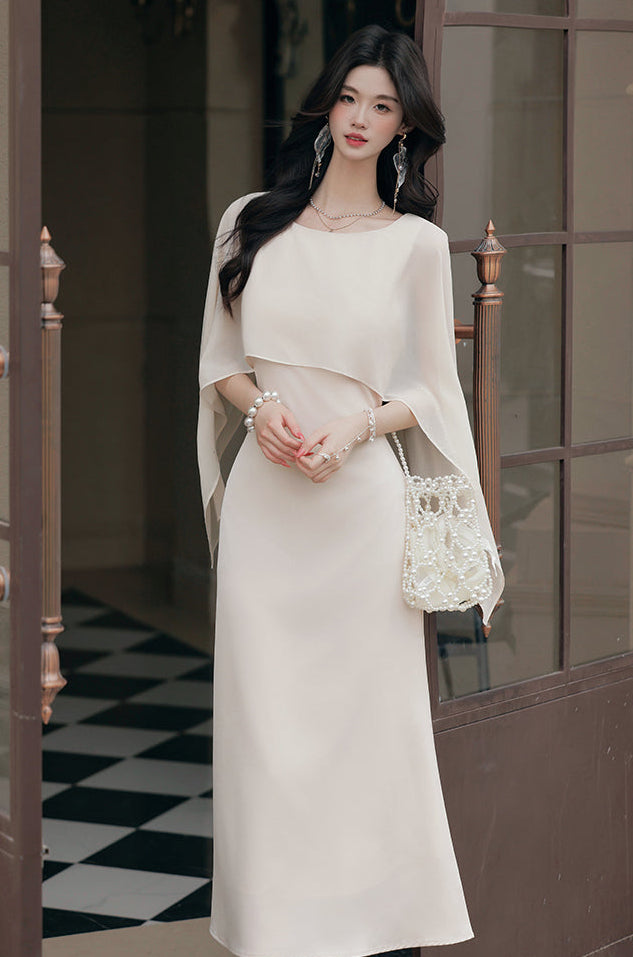 Aurora Draped Cape-Sleeve Midi Dress