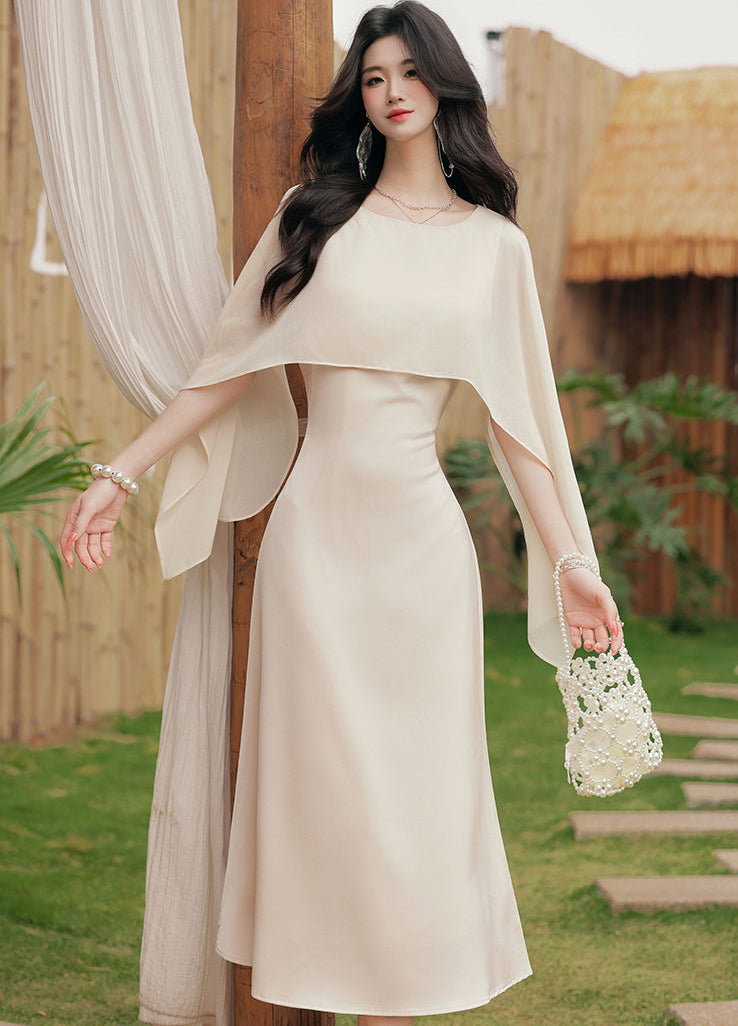 Aurora Draped Cape-Sleeve Midi Dress