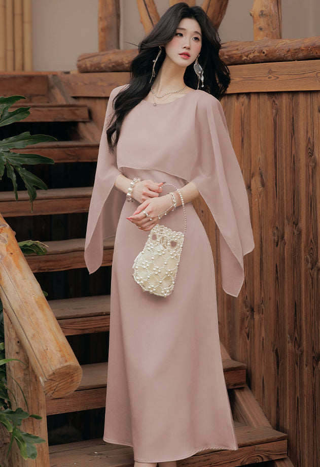 Aurora Draped Cape-Sleeve Midi Dress