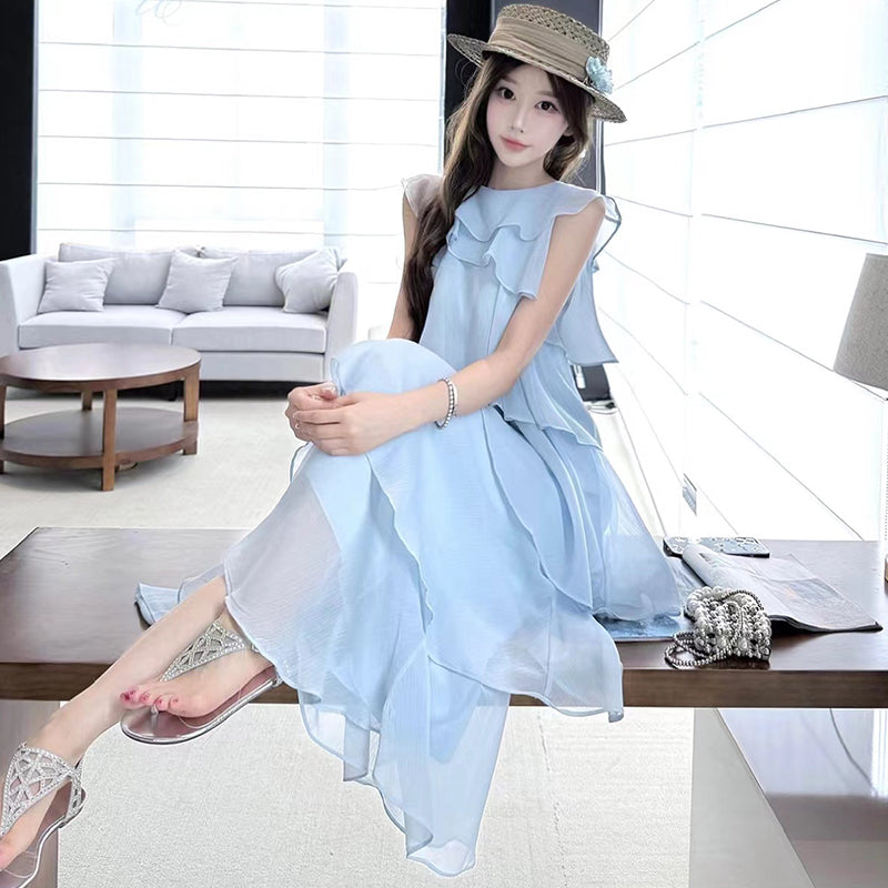 Cascade Tiered Chiffon Loose Fit Long Dress