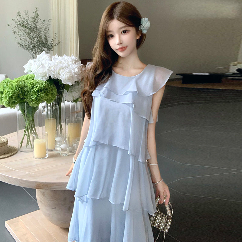 Cascade Tiered Chiffon Loose Fit Long Dress