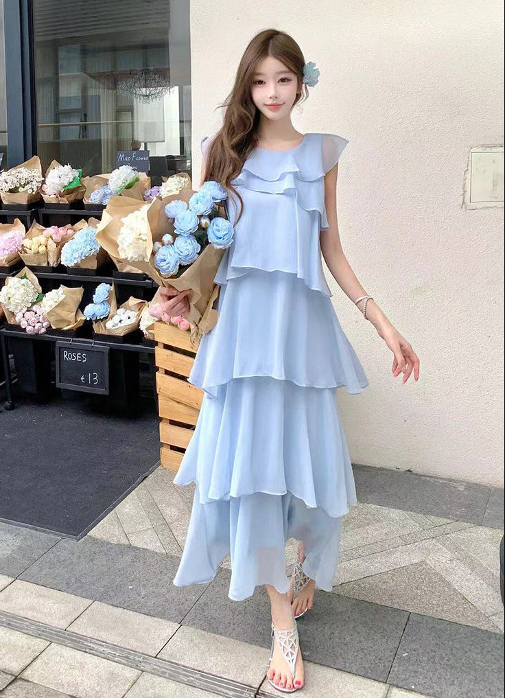 Cascade Tiered Chiffon Loose Fit Long Dress