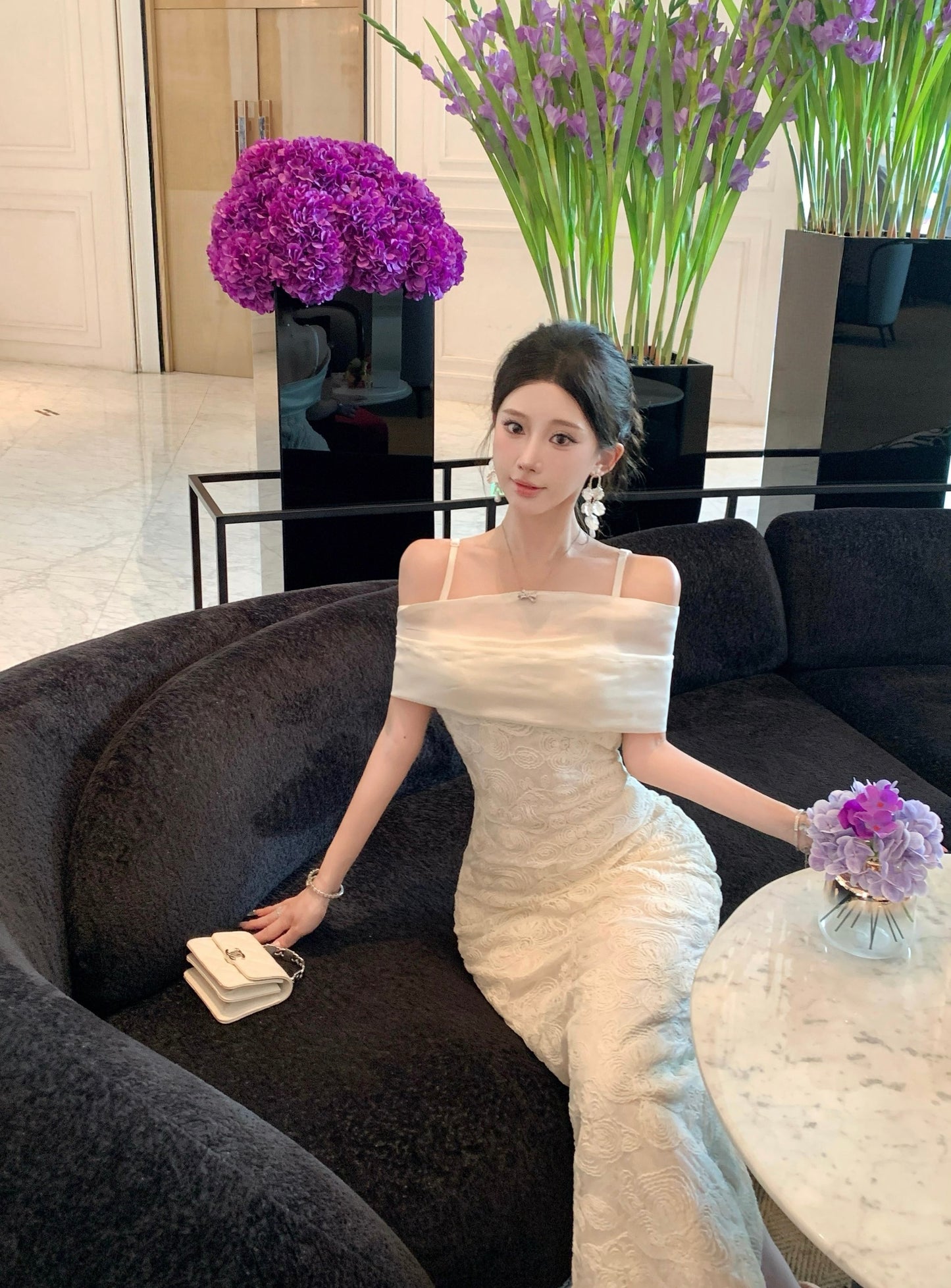 Celeste Off-Shoulder Foldover Embroidered Maxi Gown