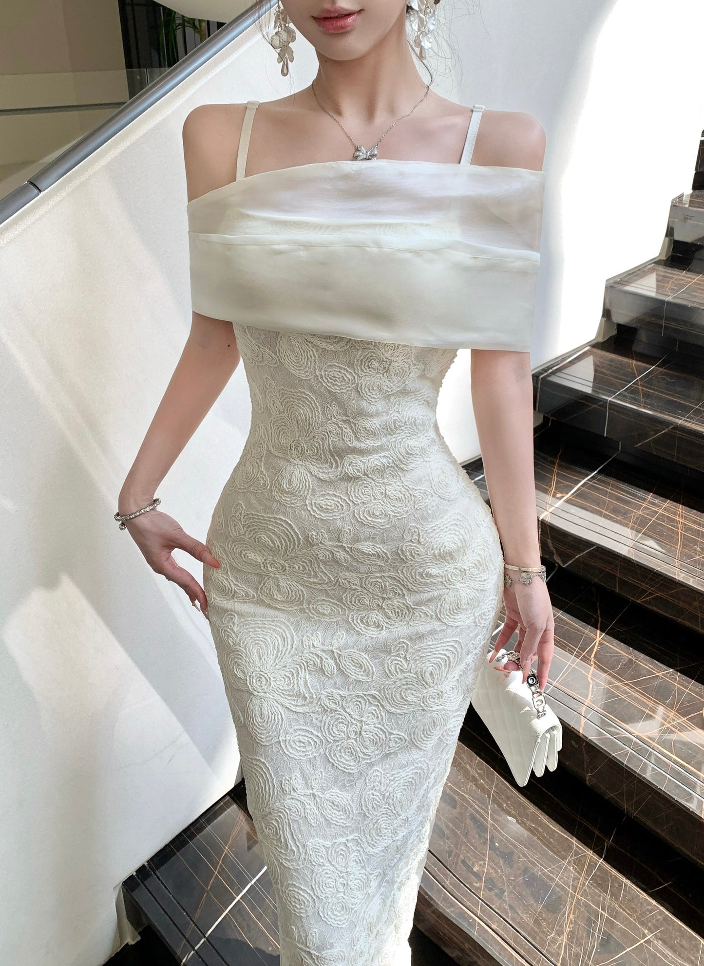 Celeste Off-Shoulder Foldover Embroidered Maxi Gown