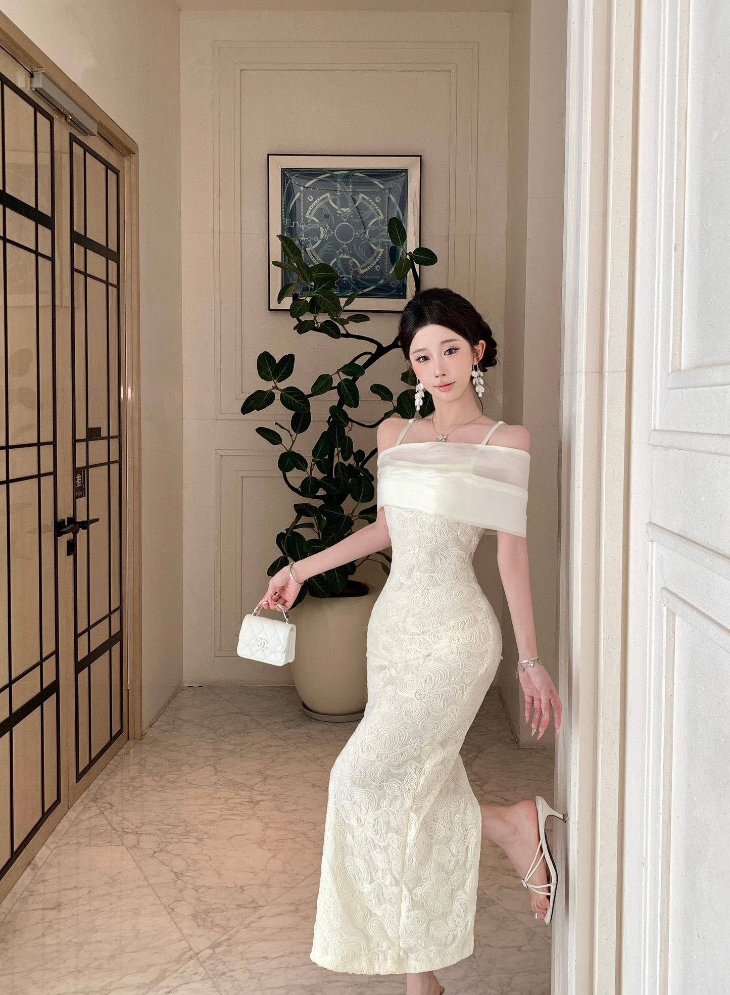 Celeste Off-Shoulder Foldover Embroidered Maxi Gown