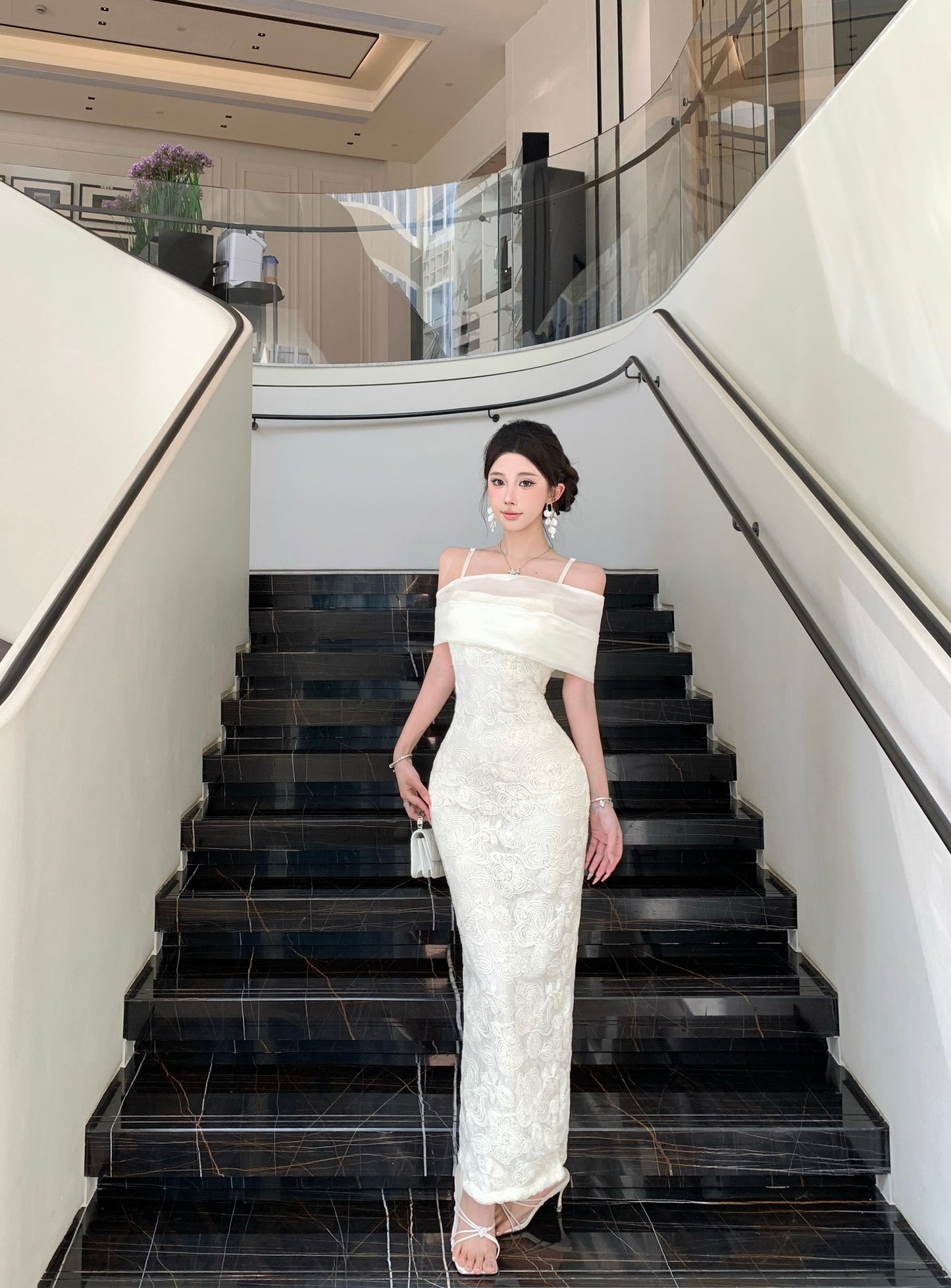 Celeste Off-Shoulder Foldover Embroidered Maxi Gown