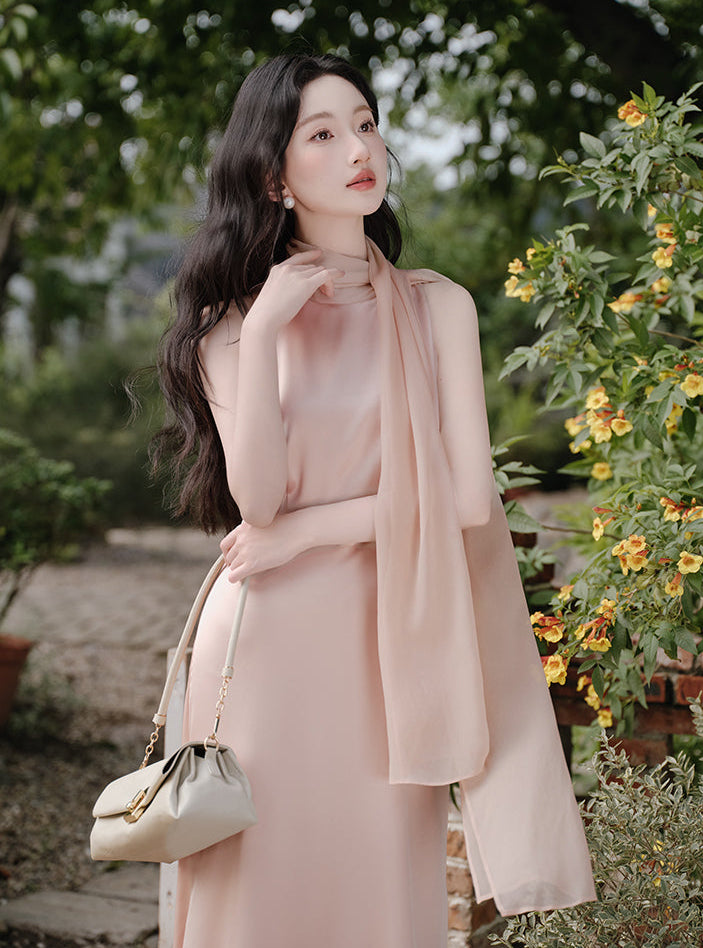 Celeste Sheer Capelet A-Line Evening Maxi Dress